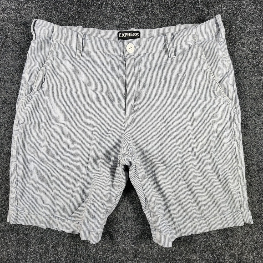 Express Linen Cotton Seersucker Shorts Mens 32 Blue White Striped Casual 90069